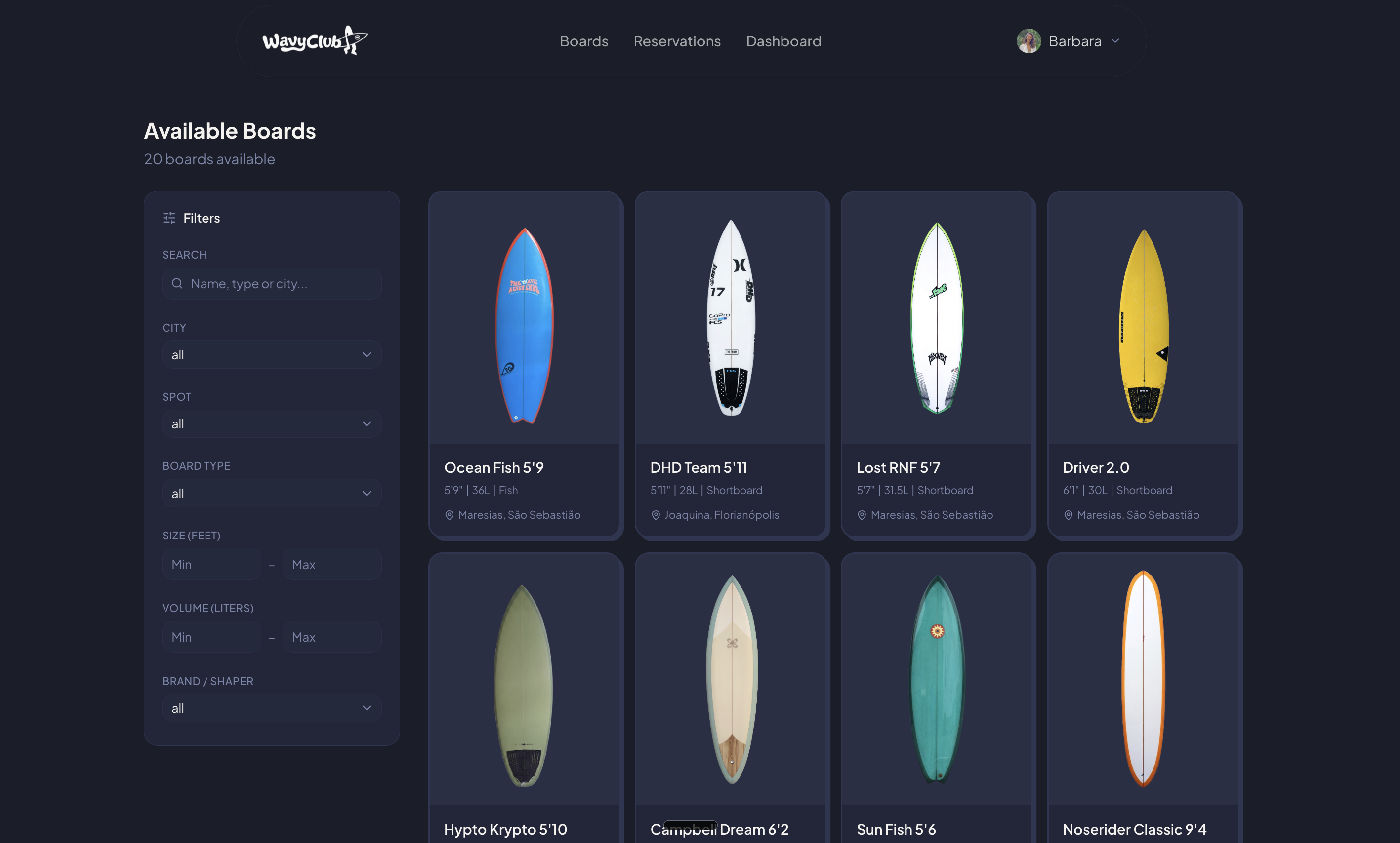 WavyClub board listing